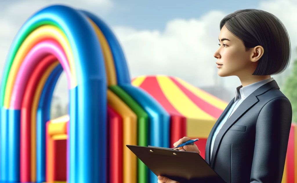 Illustration of an event planner next to an Inflatables